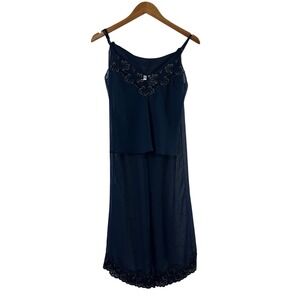 Willow Blossom Navy Blue Sheer Mesh Lace Pajama Set Small Cami Wide Leg Pants
